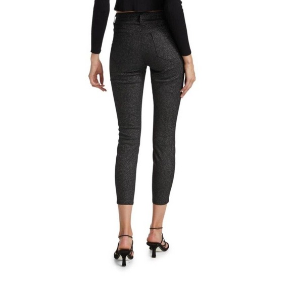 L’agence Women’s Black Margot Glittered Cropped High Rise Skinny Jeans Size 25 - Picture 3 of 6